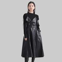 Retro Waist-controlled Slimming PU Leather High Waist Dress
