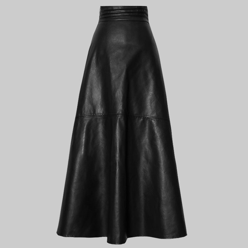 Retro High Waist PU Leather Fishtail Skirt for Women – Long & Chic