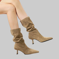 Middle Boots Elastic Pleated Pile Style All-Match Pointed Toe Boot