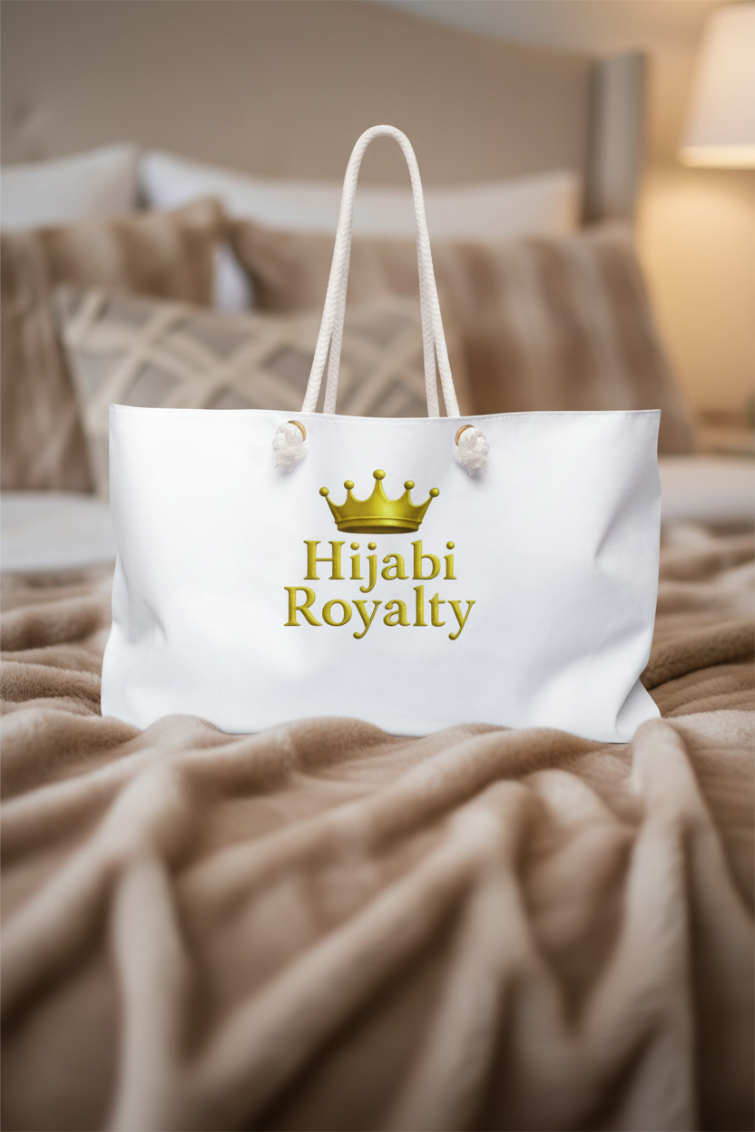 Hijabi Royalty™ White Weekender Bag — Gold Crown Travel Tote - Modestly Vogue 