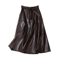 High waist long A-line PU leather skirt - Modestly Vogue 