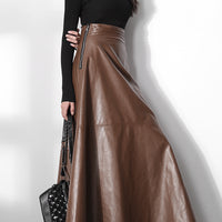 Retro Leather Skirt | High Waist, Slim Fit & Trendy Design - Modestly Vogue 