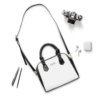 LEM Cobalt Blue Signature Satchel Shoulder Handbag — Classic Black & White Tote - Modestly Vogue 