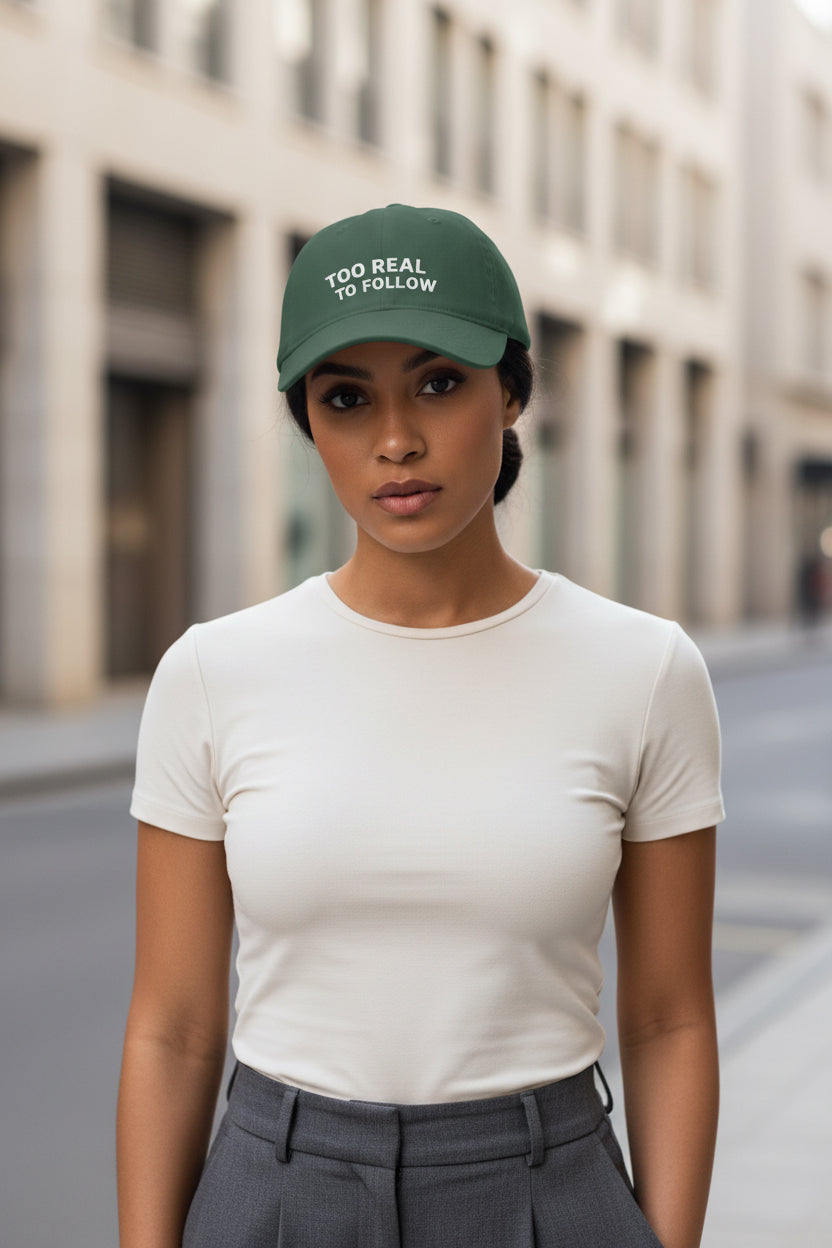 Modest Mindset™ Low Profile Statement Baseball Cap - 'Too Real to Fold' - Modestly Vogue 