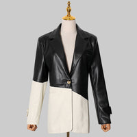 Ladies Loose Stitching PU Leather Suit Jacket