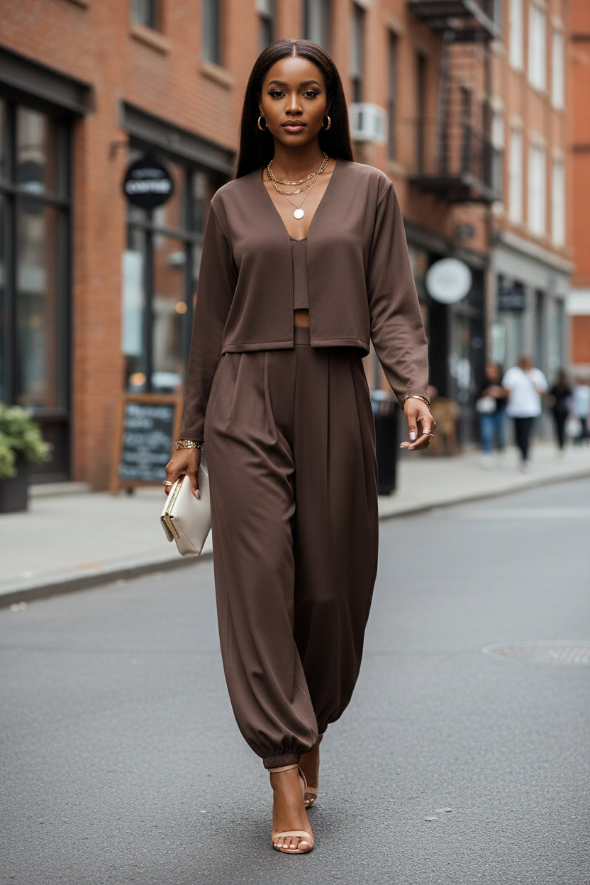 Simple White V-neck Top And Trousers Loose Leisure Suit - Modestly Vogue 