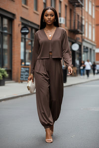 Simple White V-neck Top And Trousers Loose Leisure Suit - Modestly Vogue 