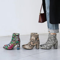 Martin boots snake print thick heel ankle boots - Modestly Vogue 