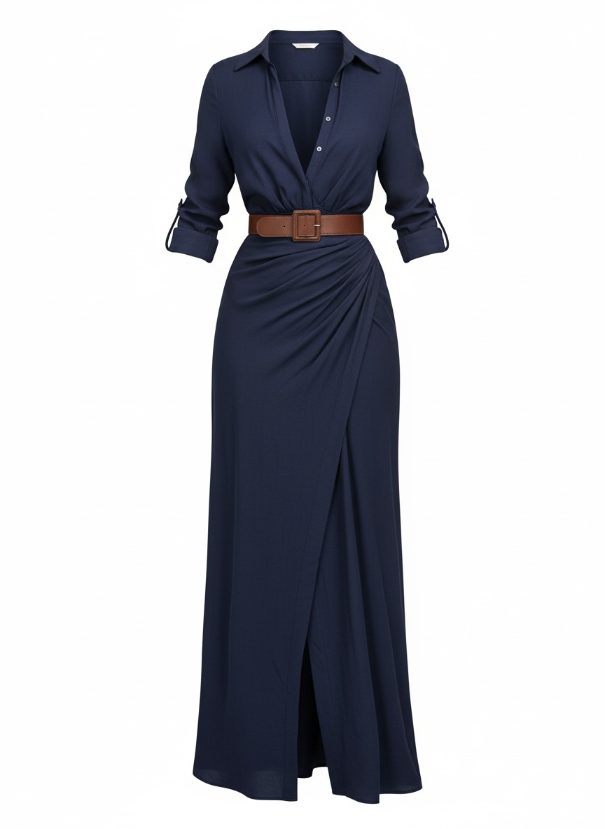 Full Size Ruched Long Sleeve Maxi Dress Plus Size - Modestly Vogue 