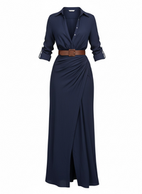 Full Size Ruched Long Sleeve Maxi Dress Plus Size - Modestly Vogue 