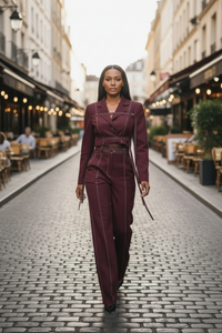 Chic Burgundy Two-Piece Set | Women's Notched Collar Long Style - Modestly Vogue 