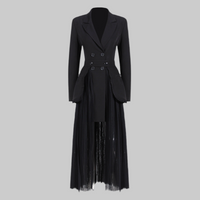 Black Skirt Set Two Piece Set Spring Elegant Long Set Mesh Pleated Skirt Set For Women - Modestly Vogue 