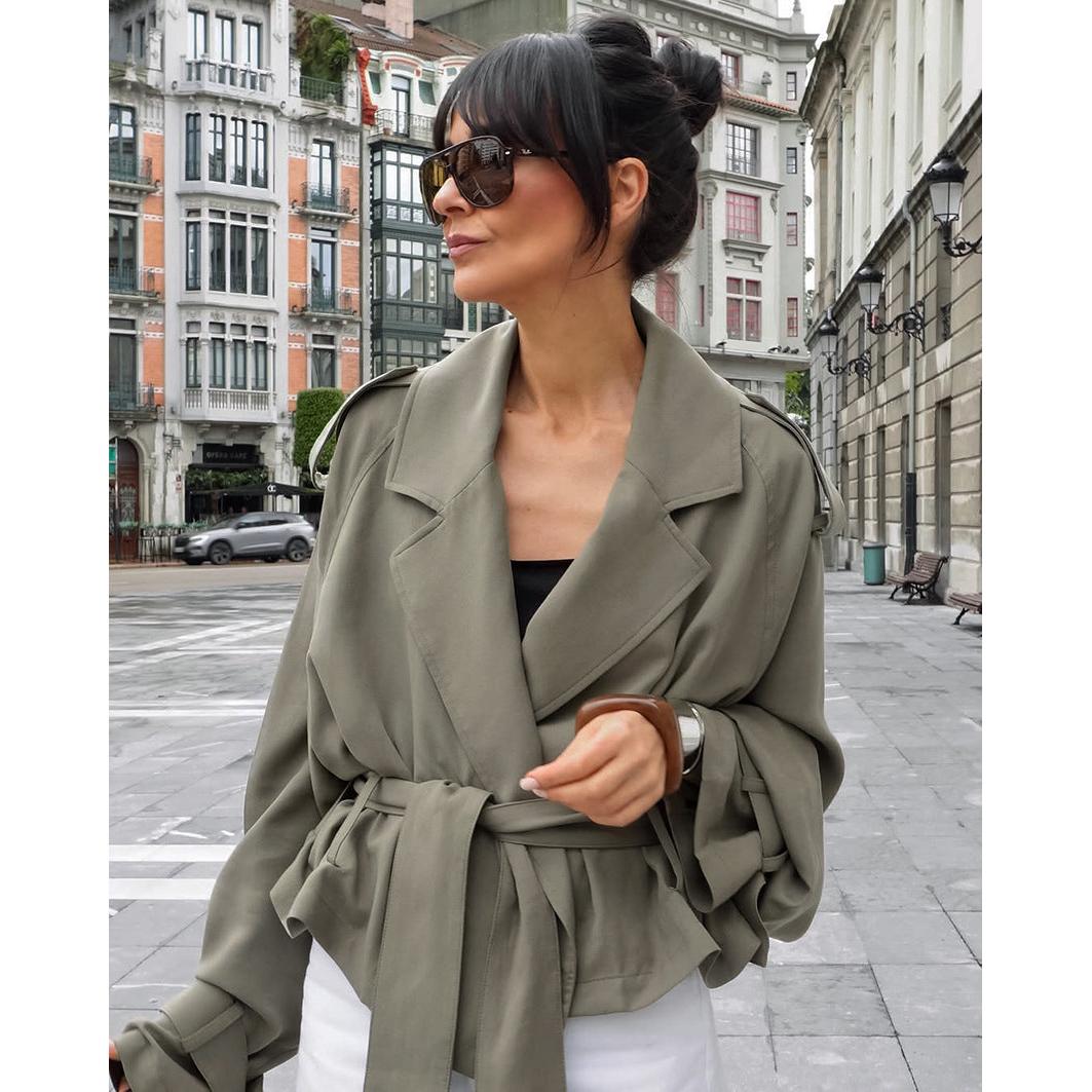 High End French Large Collared Lace up Windbreaker Women Autumn Coat - Modestly Vogue 