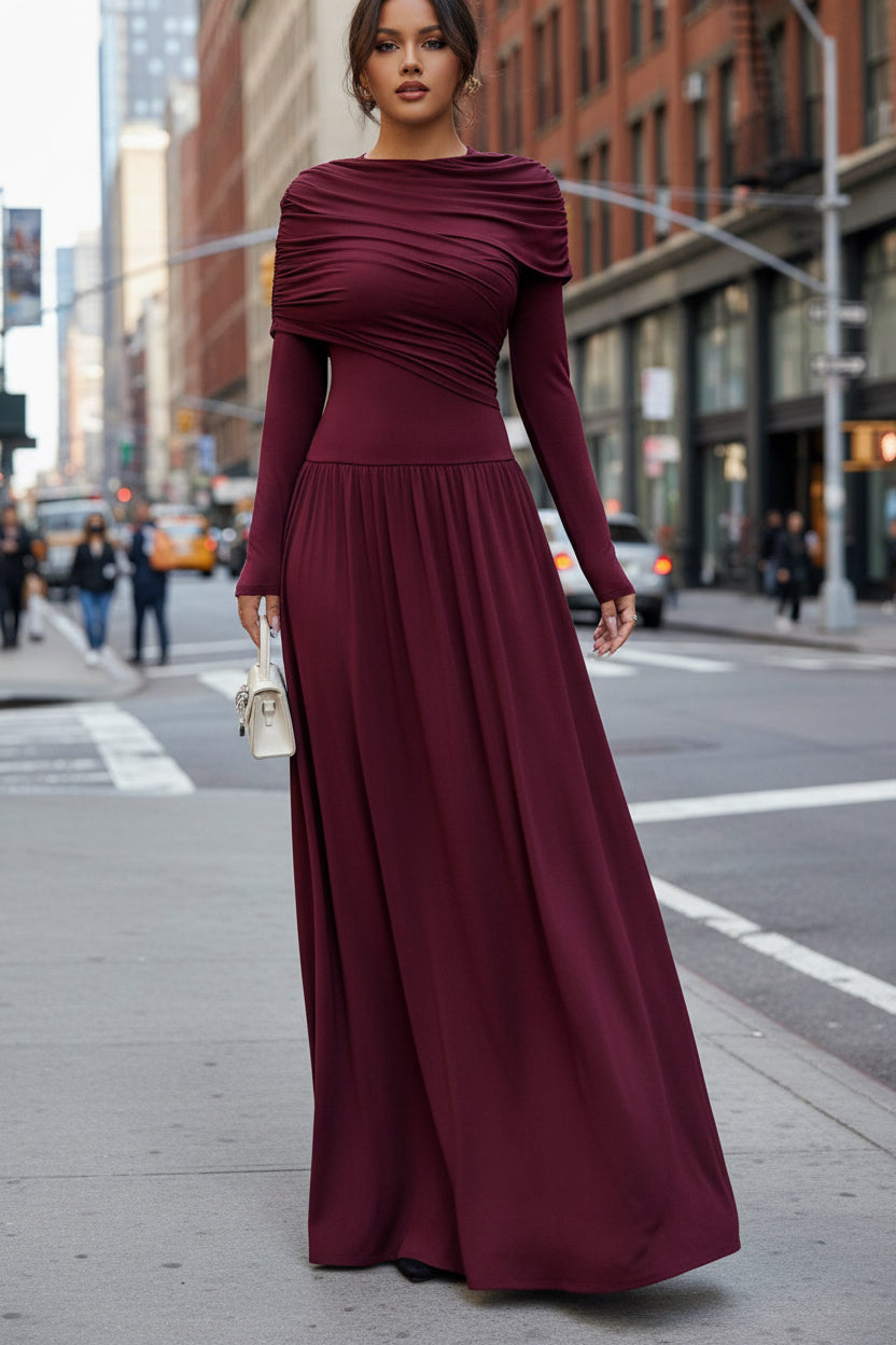 New Women's Fashion Elegant Shawl Solid Color Long Dress - Modestly Vogue 