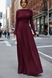 New Women's Fashion Elegant Shawl Solid Color Long Dress - Modestly Vogue 