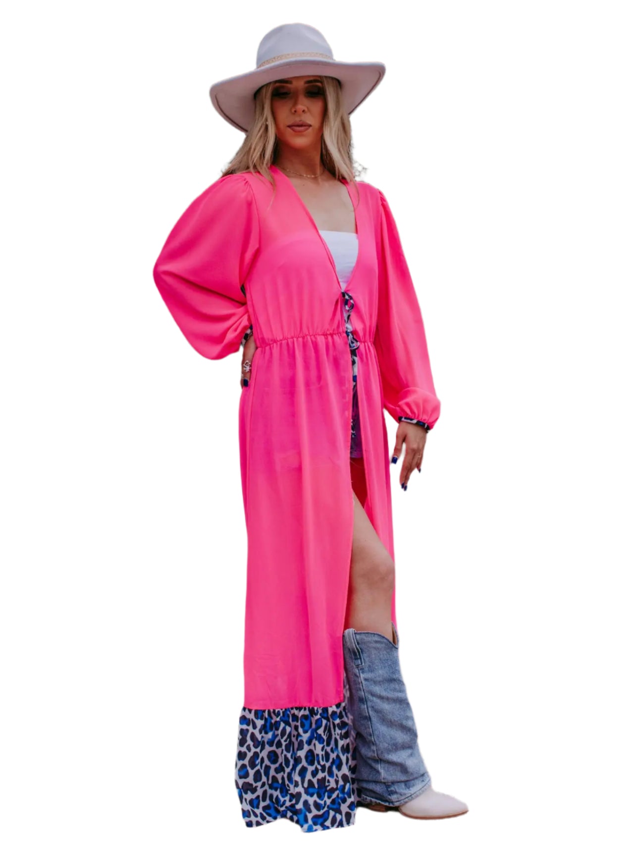 Pink Leopard Print Chiffon Kimono – Lightweight & Bold - Modestly Vogue 