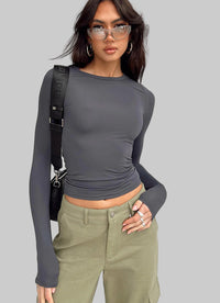 New Women's Solid Color Base Round Neck Long Sleeve Top Women