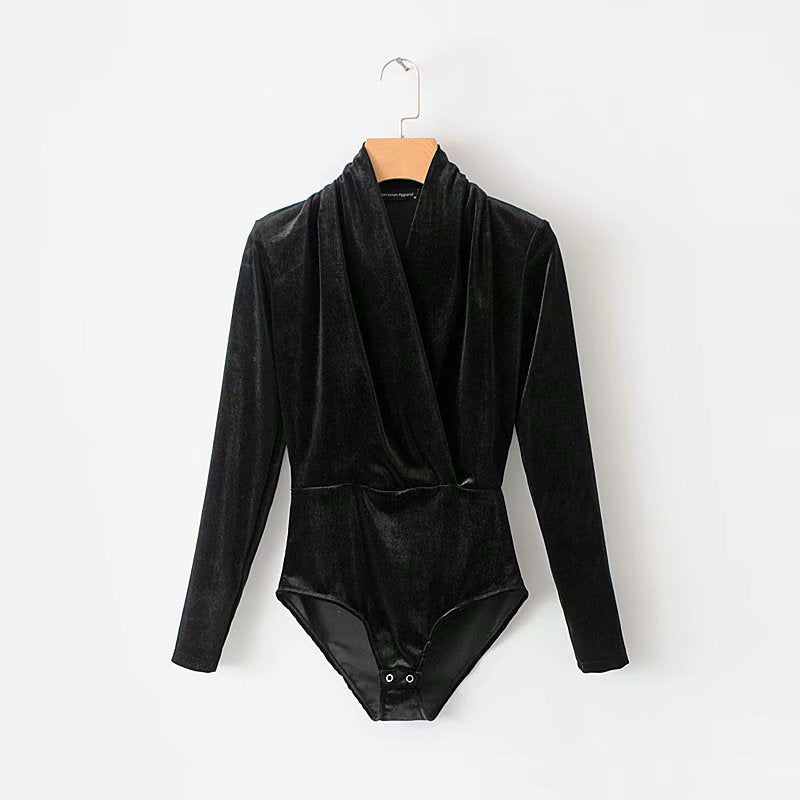 Retro cross V-neck velvet one-piece women