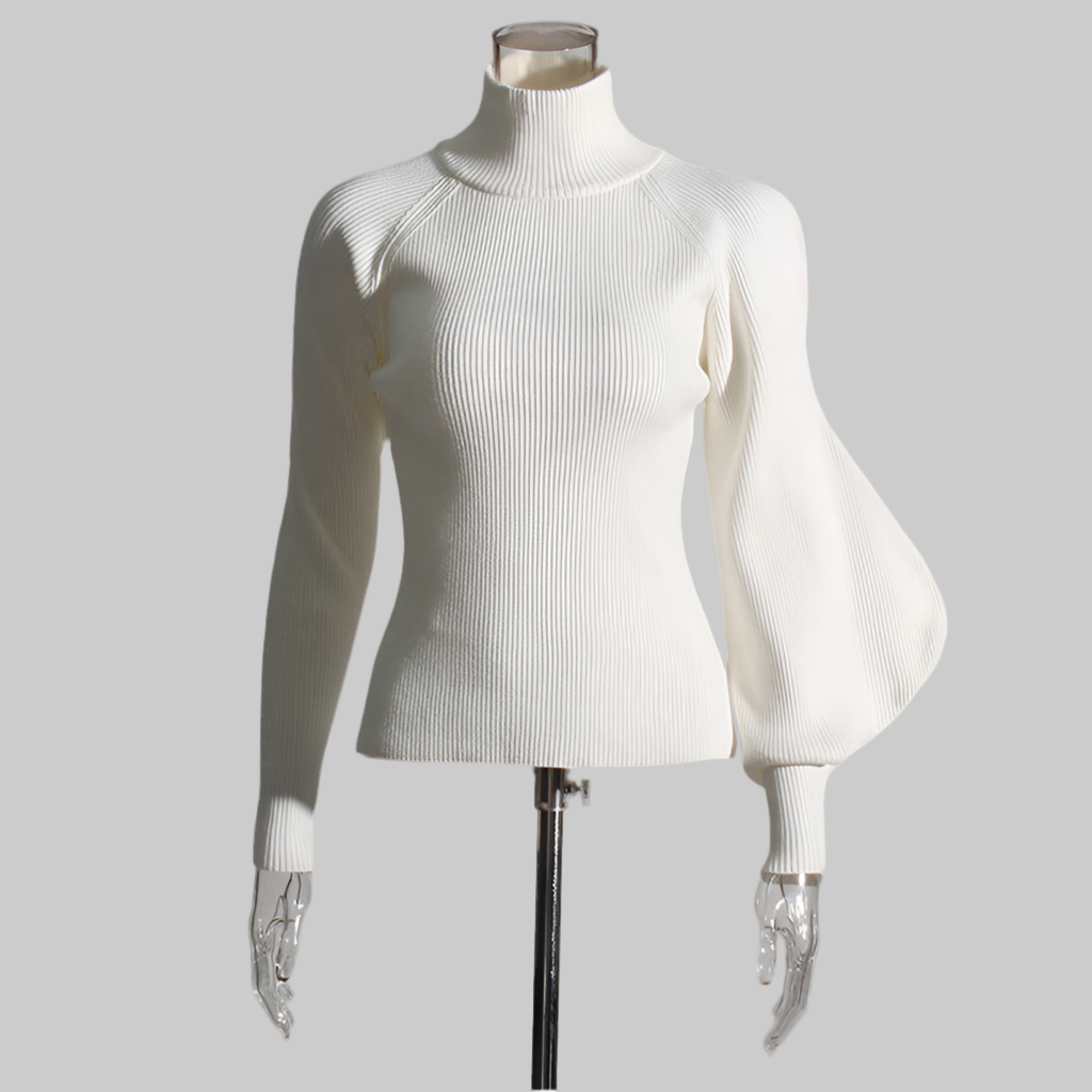 Neutral Elegant Half Turtleneck Sweater - Asymmetric Slim Fit for Women