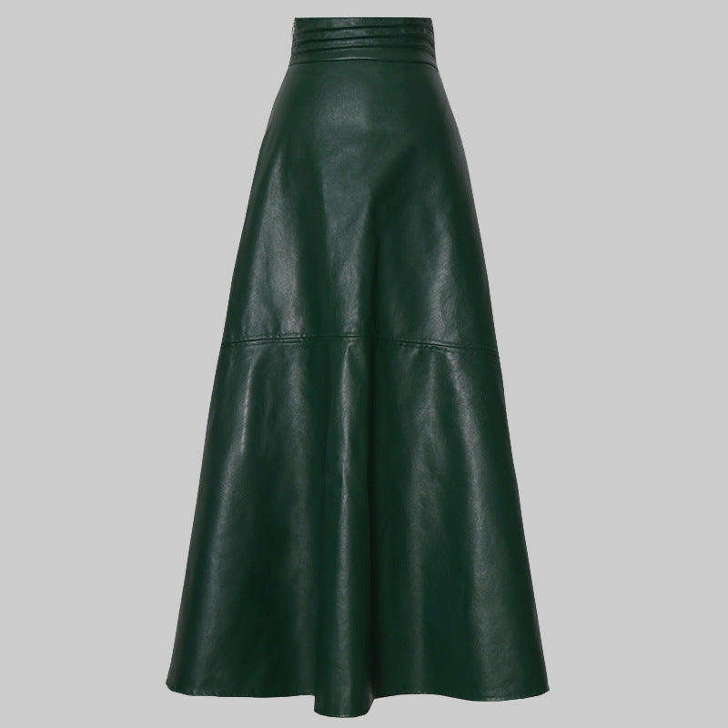 Retro High Waist PU Leather Fishtail Skirt for Women – Long & Chic