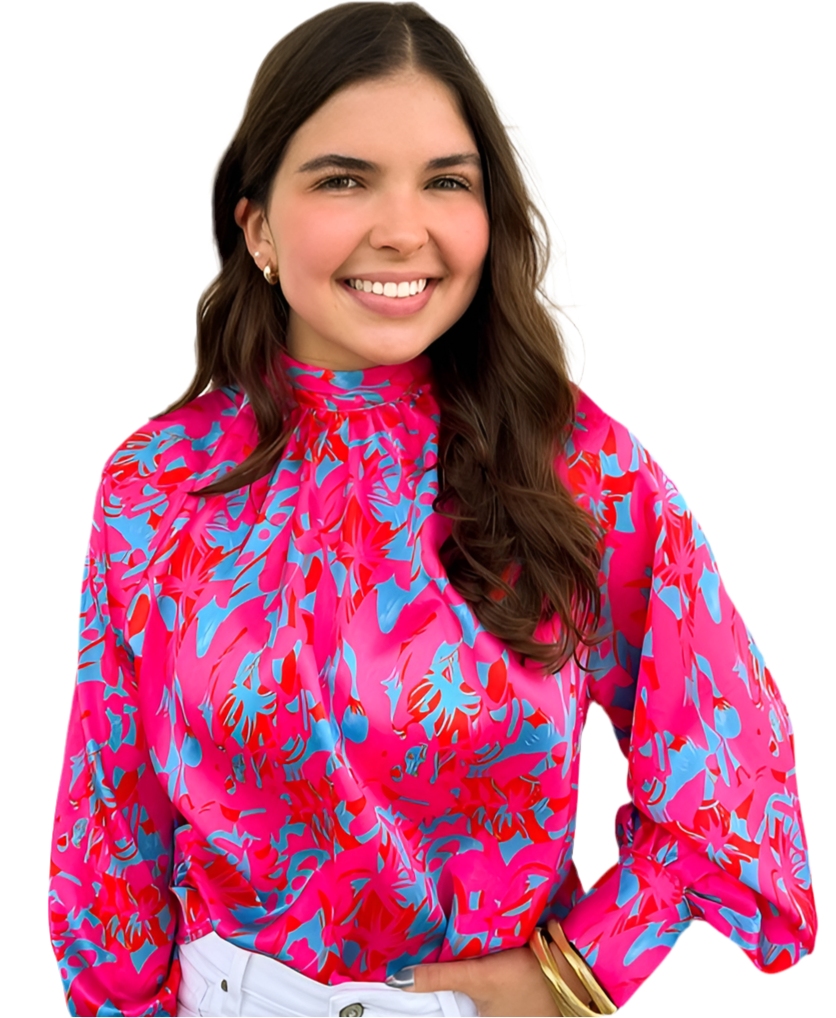 Purple Printed Bubble Sleeve Mock Neck Blouse – Elegant & Trendy - Modestly Vogue 