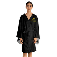 Hijabi Royalty™ Noir Edition Kimono Robe – Luxury Spa Long Sleeve Robe with Crown Logo