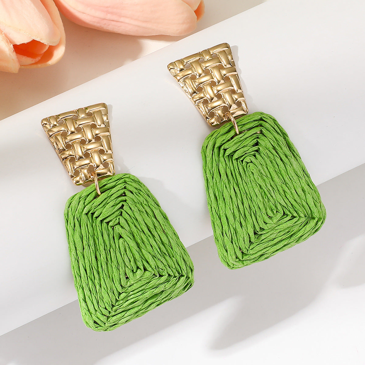 Raffia Earrings Women's Fashion Trapezoidal Alloy - Modestly Vogue 