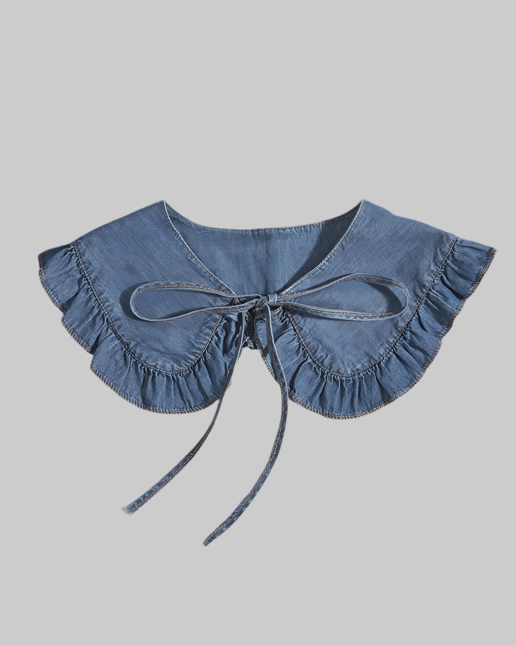 Women's Washed Denim Shawl Collar with Pleated Lace and Fashionable