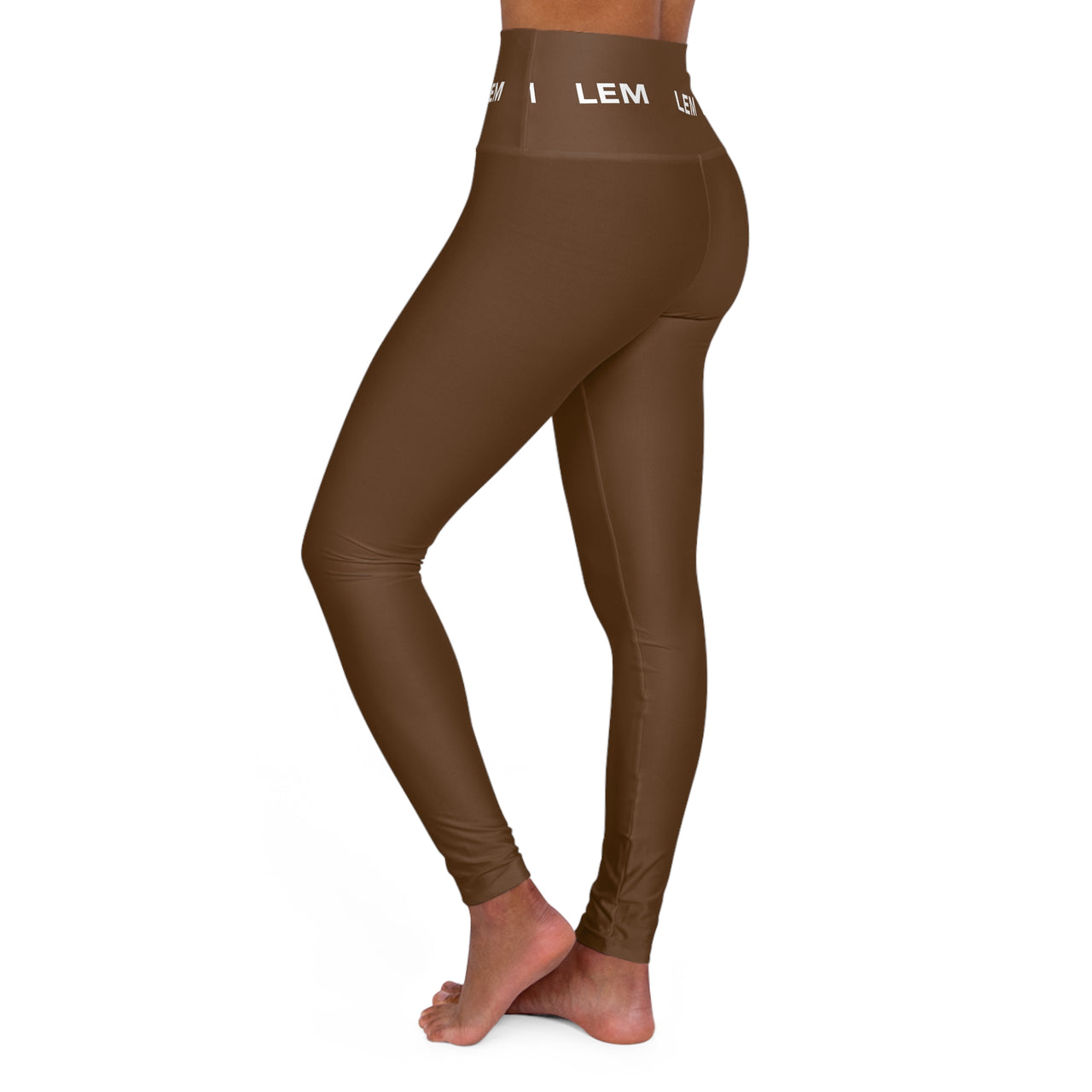 LEM Logo On High-Waisted Yoga Leggings Brown