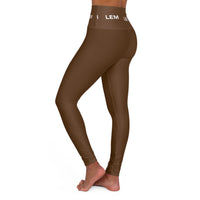 LEM Logo On High-Waisted Yoga Leggings Brown