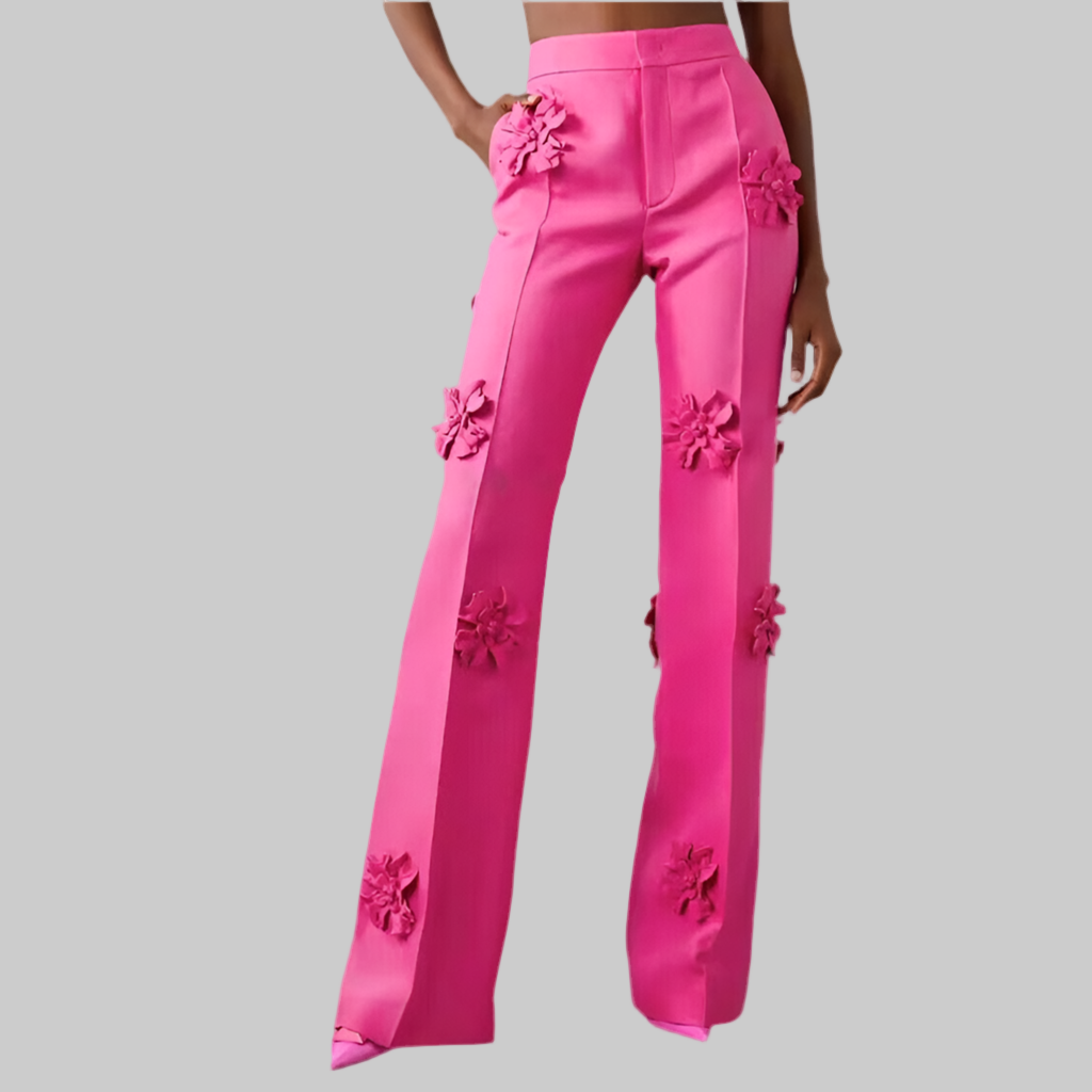 Stars Heavy Industry Three-Dimensional Floral Decoration Bootcut 3D Rose Pants Work Pant - Modestly Vogue 