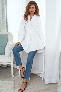 Women's New Waist Strap Slim Fit Sexy Lapel Shirt Dress - Modestly Vogue 