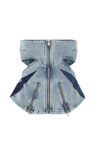 Blue Denim Patchwork Tube Top Three Jeans Two Piece Set - Modestly Vogue 