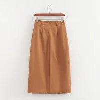 Earthtone Professional Spring And Autumn Lapel Skirt Set Neutral