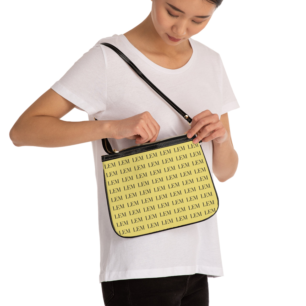 LEM Signature Monogram Mini Shoulder Bag — Butter Yellow & Black LEM Pattern - Modestly Vogue 