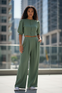 Summer Striped Half Sleeve Top Trousers Suit Women Clothing - Modestly Vogue 