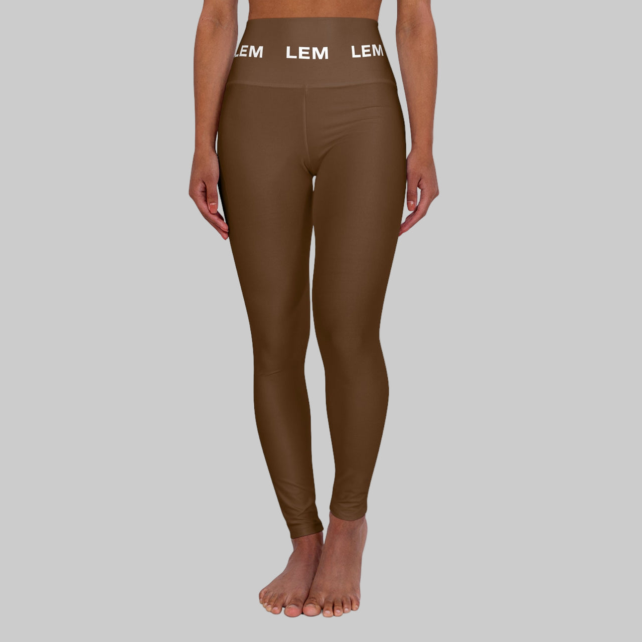 LEM Logo On High-Waisted Yoga Leggings Brown