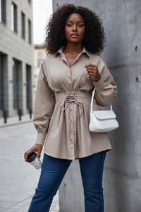 Women's New Waist Strap Slim Fit Sexy Lapel Shirt Dress - Modestly Vogue 