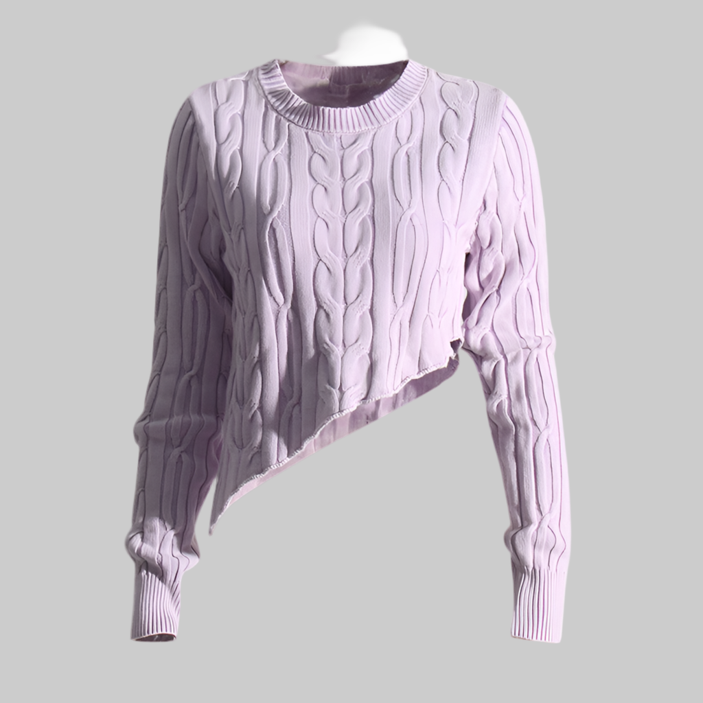 Pastel Idle Niche Irregular Asymmetric Hem Distressed Figure Flattering Short Sweater for Women