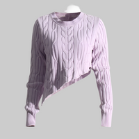 Pastel Idle Niche Irregular Asymmetric Hem Distressed Figure Flattering Short Sweater for Women