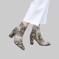 Martin boots snake print thick heel ankle boots - Modestly Vogue 