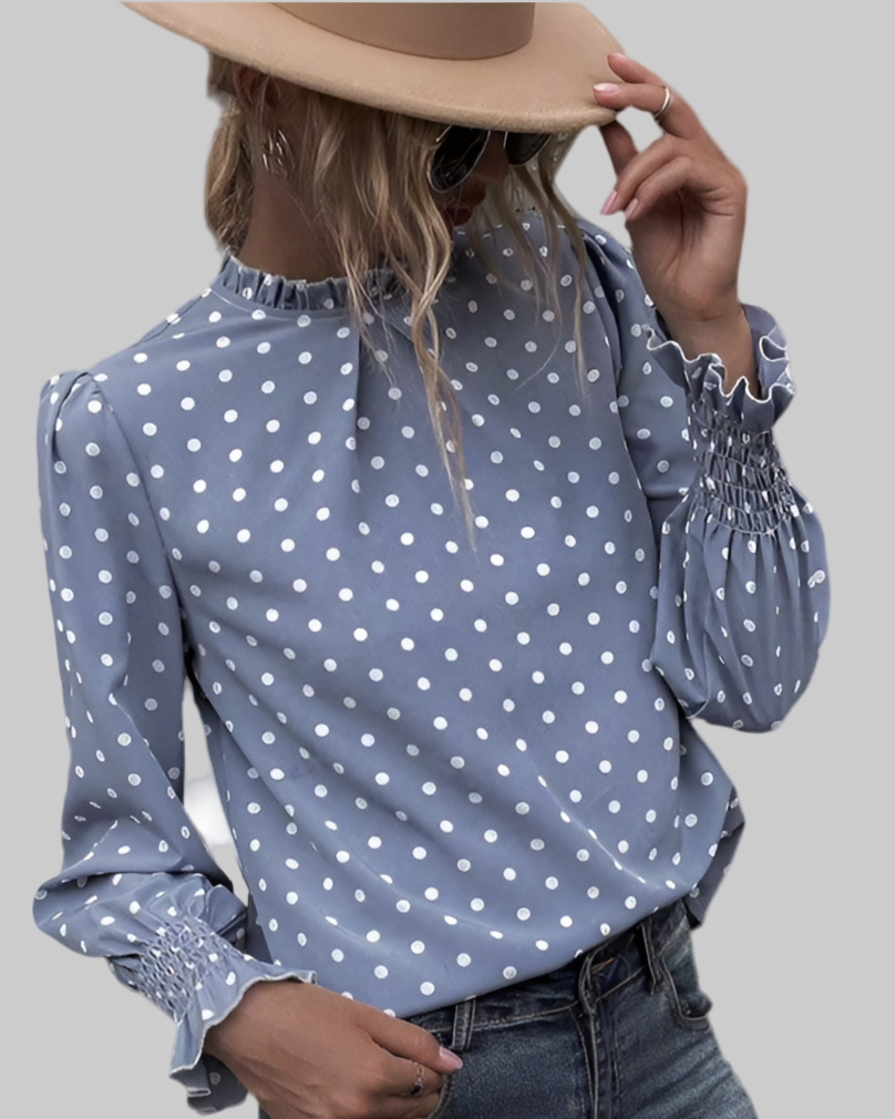 Polka Dot Print Lantern Sleeve Blouse – Playful & Chic Women’s Top - Modestly Vogue 