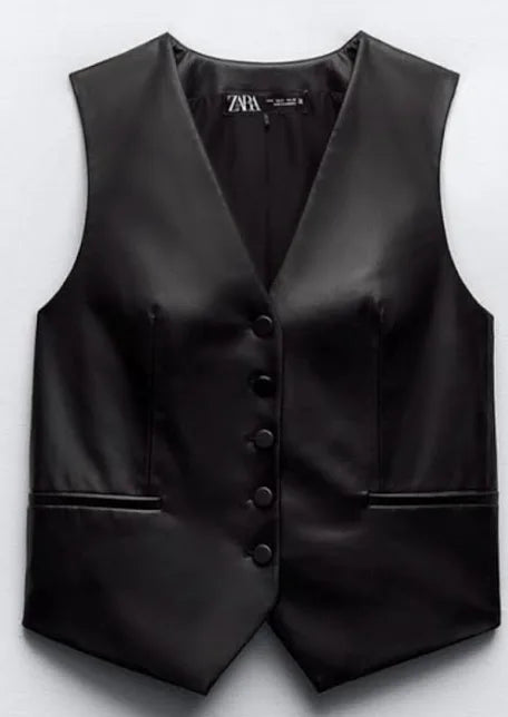 BUTTON UP LEATHER VEST TOP
