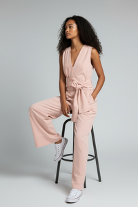 Poplin V Neck Top and High Waist Wide Leg Pants Set for Women - Modestly Vogue 