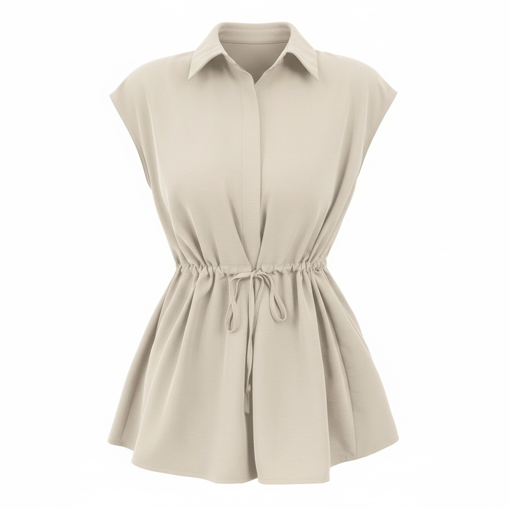Drawstring Waist Cap Sleeve Shirt - Modestly Vogue 