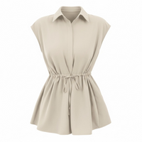 Drawstring Waist Cap Sleeve Shirt - Modestly Vogue 