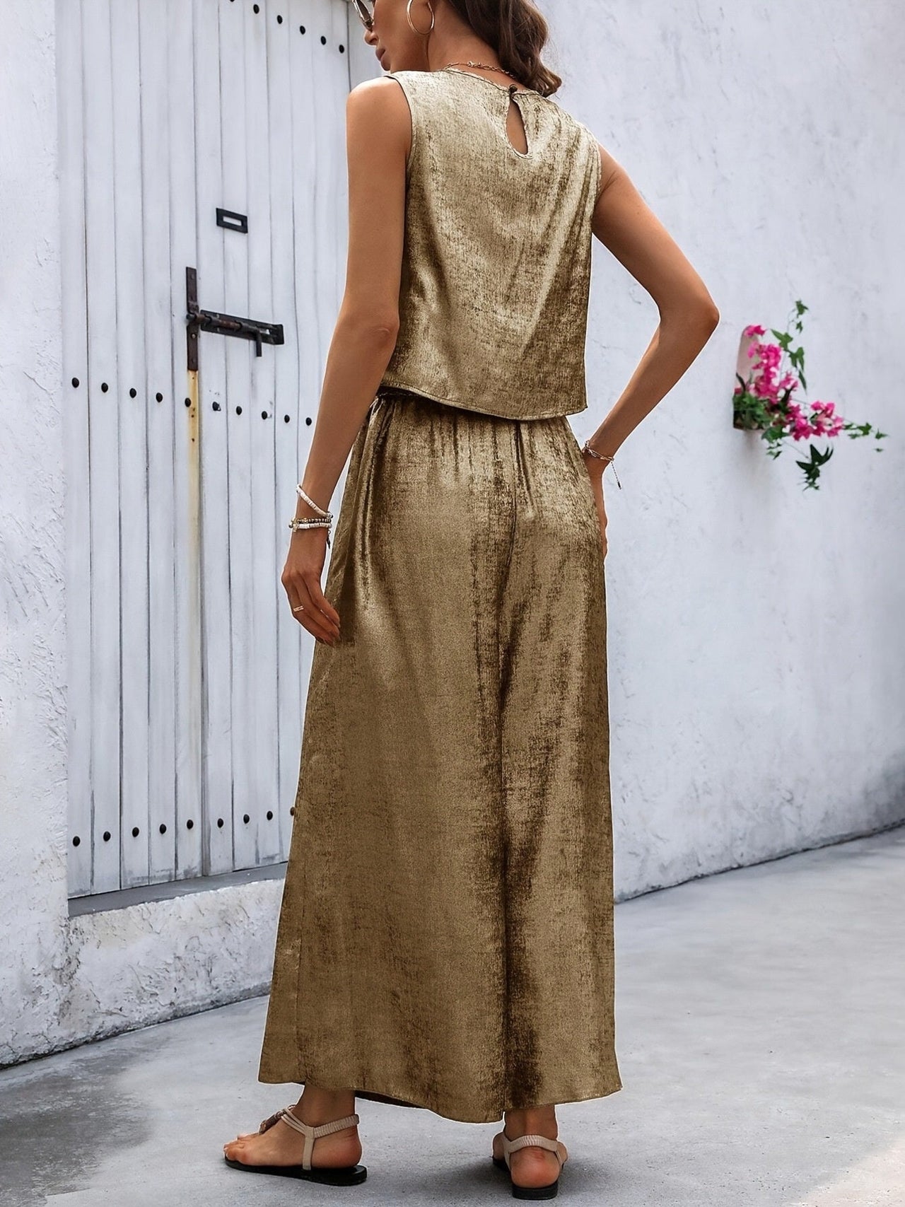 Round Neck Tank and Pants Set - Modestly Vogue 