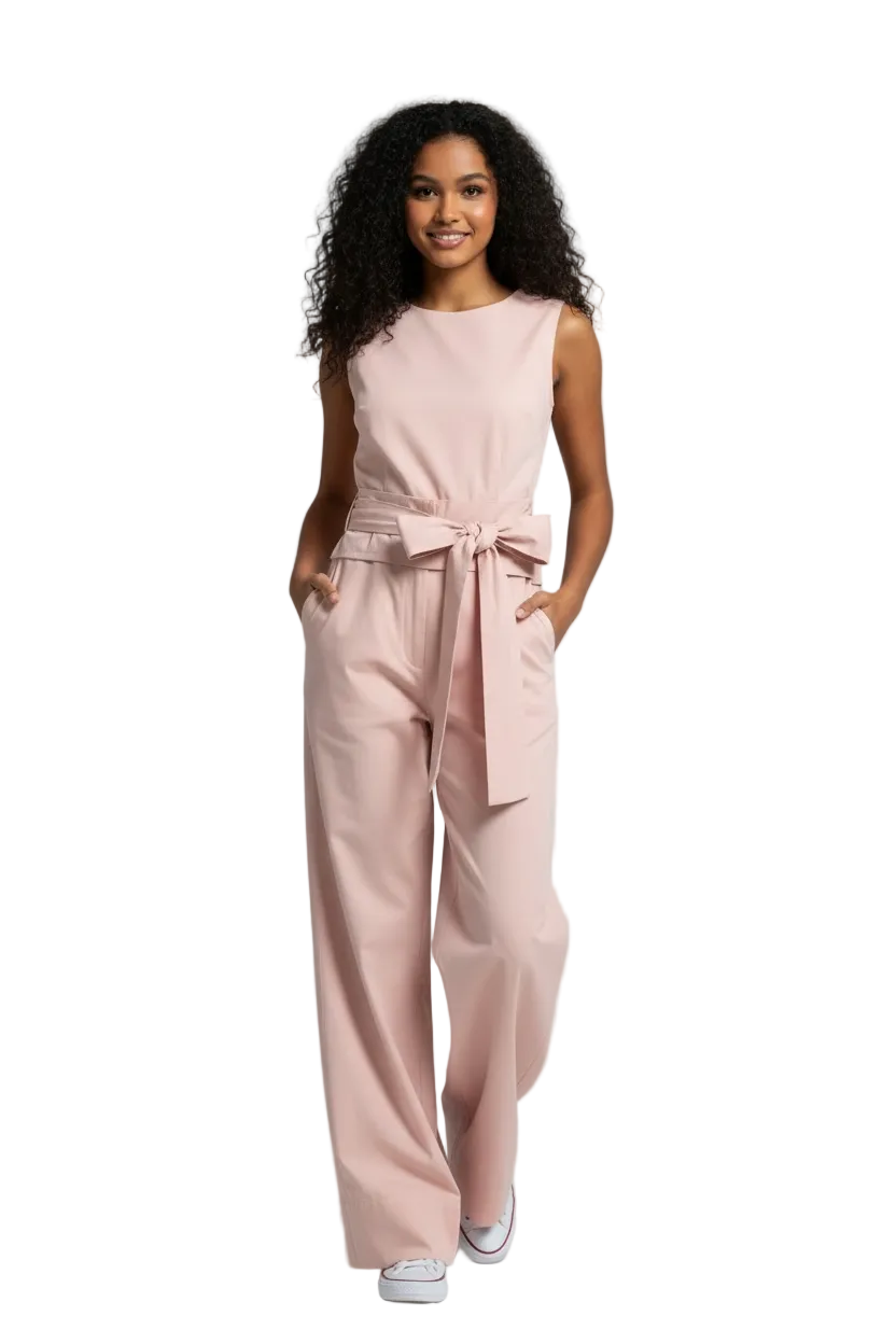 Poplin V Neck Top and High Waist Wide Leg Pants Set for Women - Modestly Vogue 