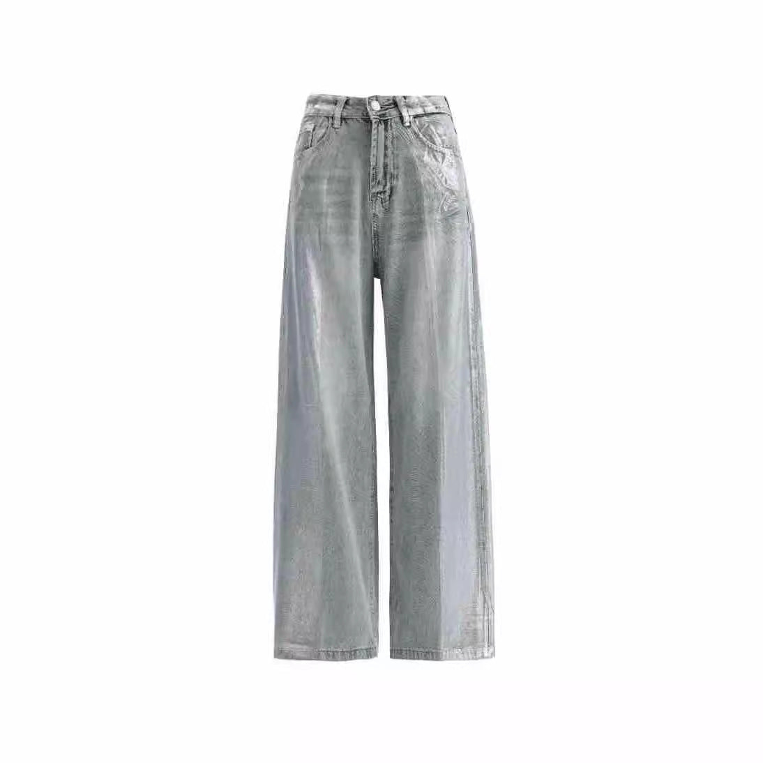 Women’s Hot Silver Baggy Jeans – Vintage Metallic Denim Pants