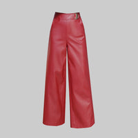 Wide Leg  Women's Straight-leg Trousers Leather Pants - Modestly Vogue 